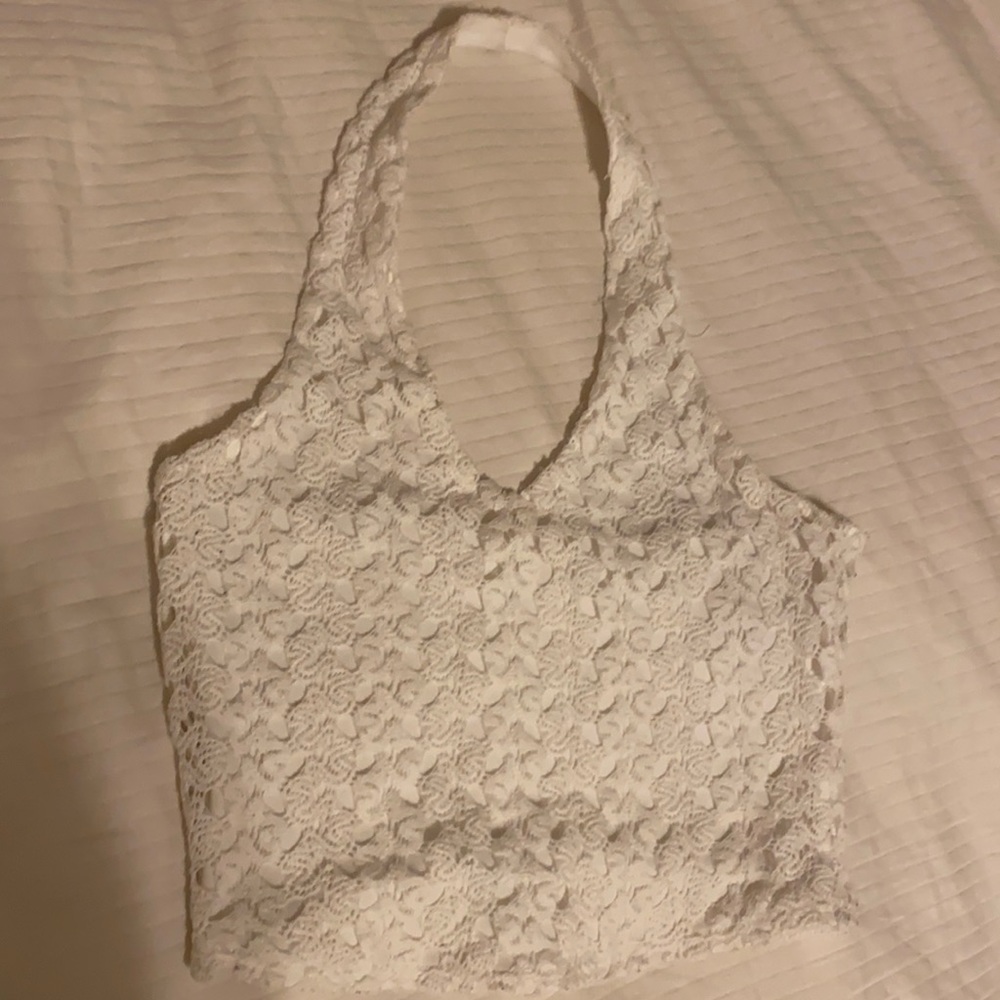 White patterned halter crop top